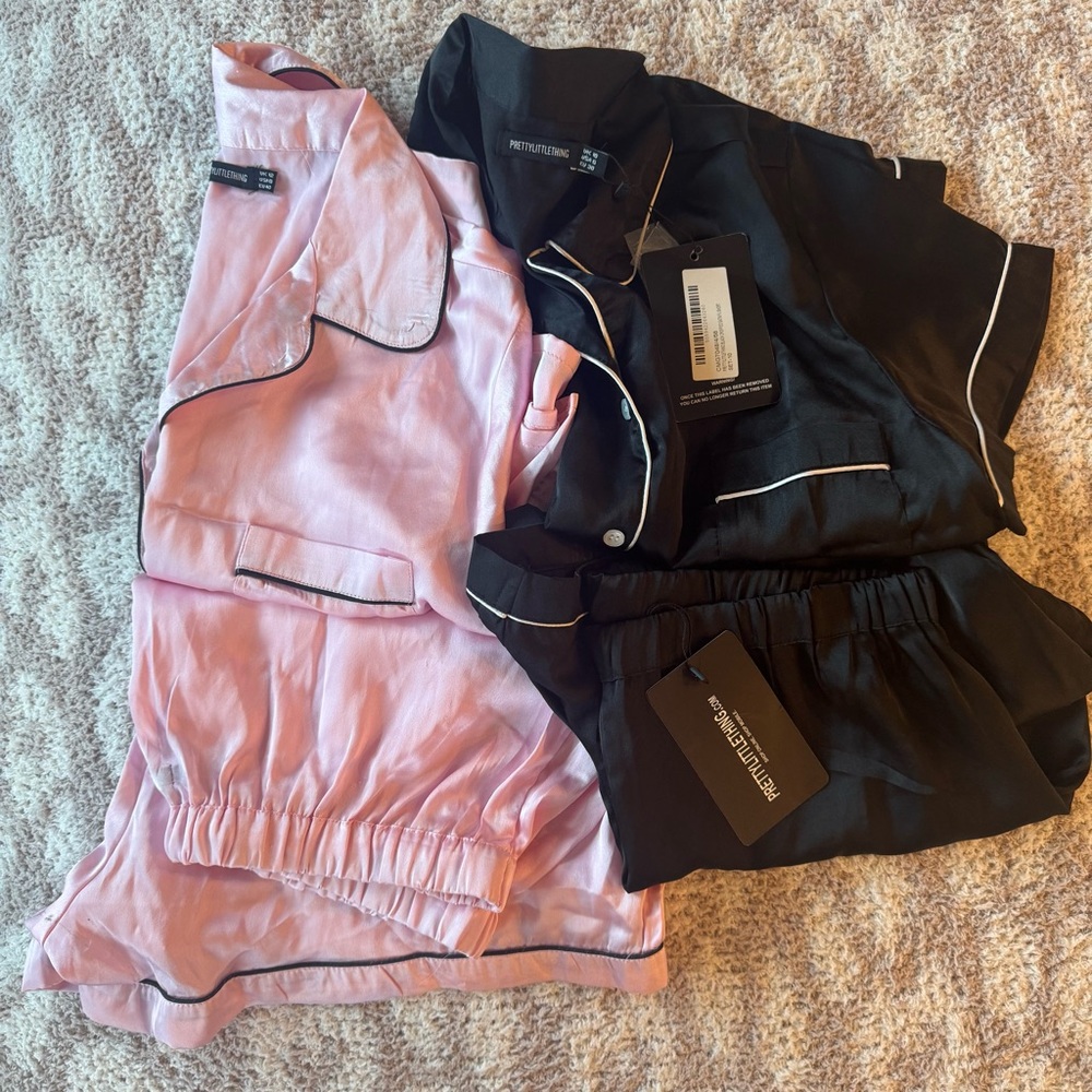 PrettyLittleThing Pink and Black Pajama Set